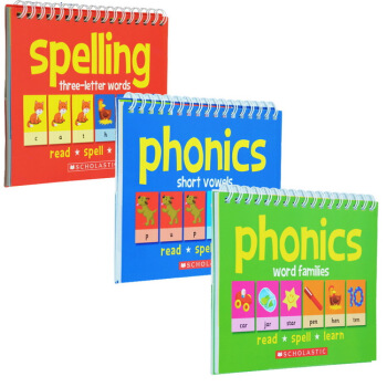 英文原版 Scholastic Flipover Phonics 自然发音 翻翻学习字卡组 3本