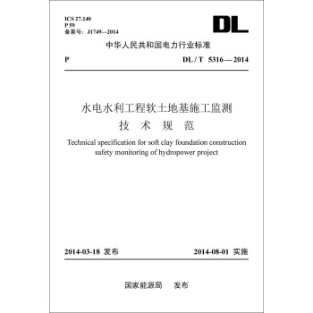 DL/T?5316—2014 水电水利工程软土地基施工监测技术规范 pdf epub mobi 电子书 下载