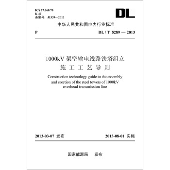 DL/T5289—2013 1000kV架空输电线路铁塔组立　施工工艺导则 pdf epub mobi 电子书 下载