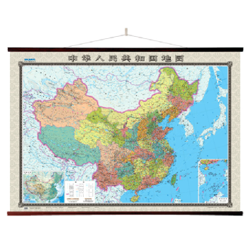 2018中華人民共和國地圖 1.8米*1.3米大幅麵 中國地圖掛圖 無拼縫掛圖仿紅木掛杆