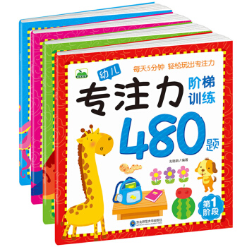 幼儿专注力阶梯训练480题全套4册 逻辑思维训练 益智游戏早教书 婴幼儿启蒙认知读物书籍