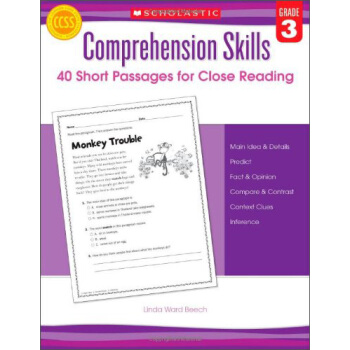 Comprehension Skills: 40 Short Passages for Close Reading， Grade 3 英文原版 [平装] [8岁及以上] pdf epub mobi 电子书 下载