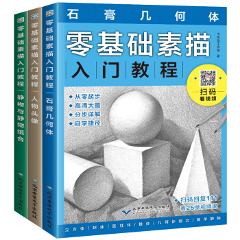 零基礎素描入門教程:靜物與靜物組閤/人物頭像/石膏幾何體 全3冊 素描書入門自學教材