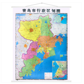 【正版高清現貨】2018新版青島市行政區劃圖 1米*1.4米 雙麵覆膜防水 傢用辦公室會議地圖掛圖