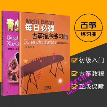 正版共两本青少年学古筝+每日必弹古筝指序练习曲新修订版古琴郭雪君项斯华著初学者级入门考级教